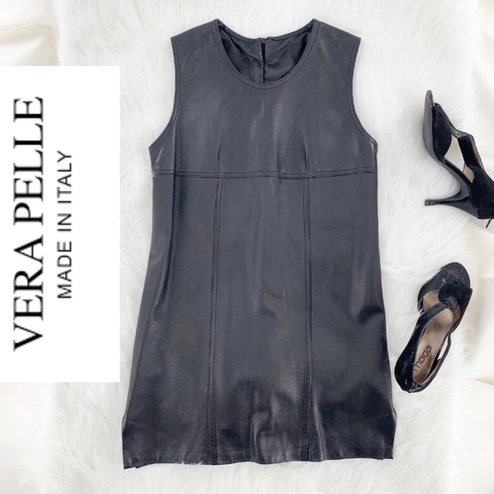 Vintage 1990s, Vera Pelle Black Leather Jumper Tunic
